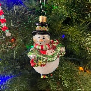 Y2K Waterford Garland Snowman Blown Glass Christmas Ornament Quirky HTF 5” GUC
